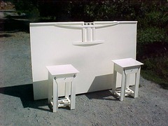 ...(ITEM RETIRED)...Mackintosh inspired  custom bed and matching nightstands